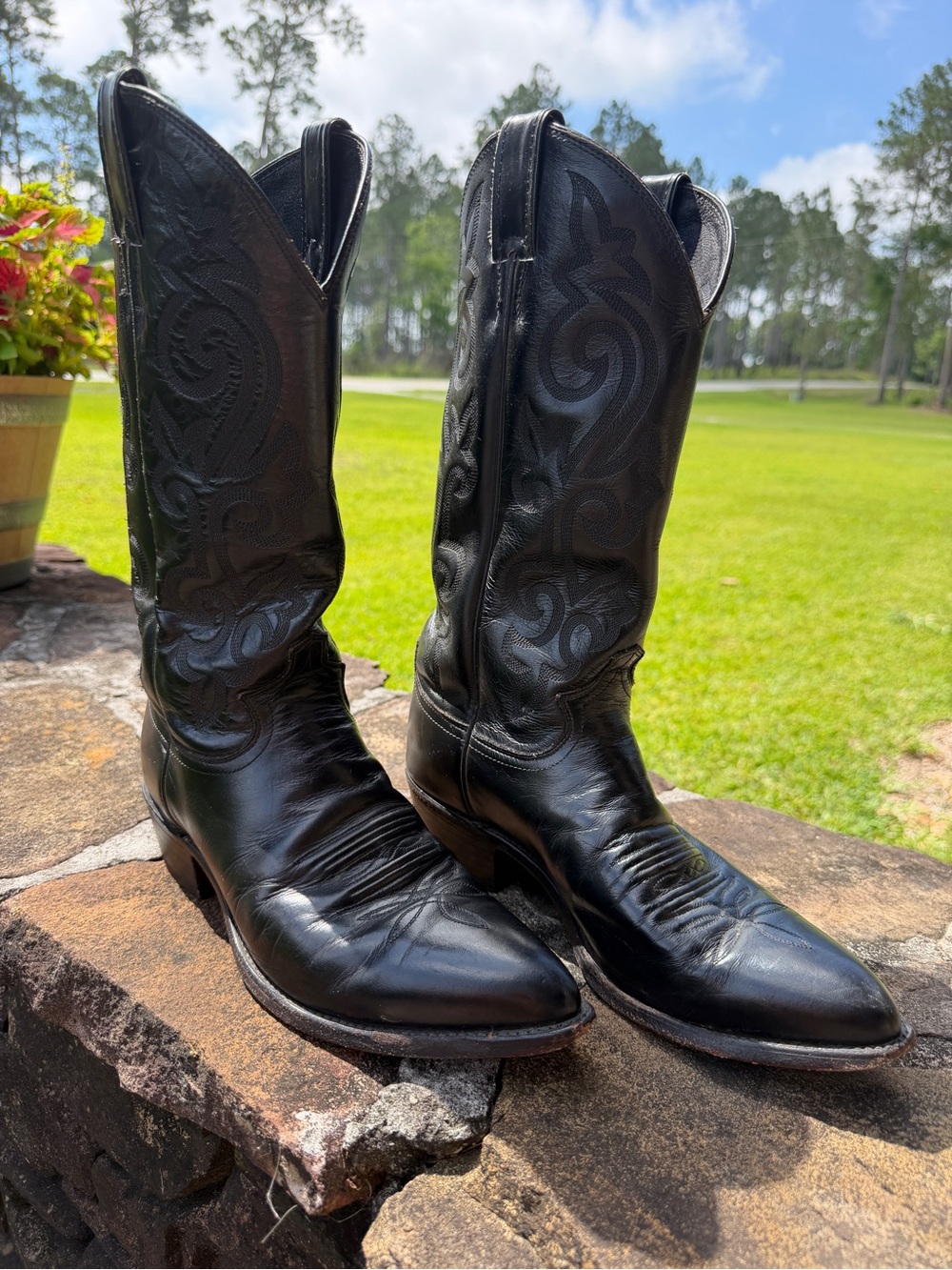 Justin Corona Top Leather Cowboy Boots 8 D USA Style 1434 Classic Black